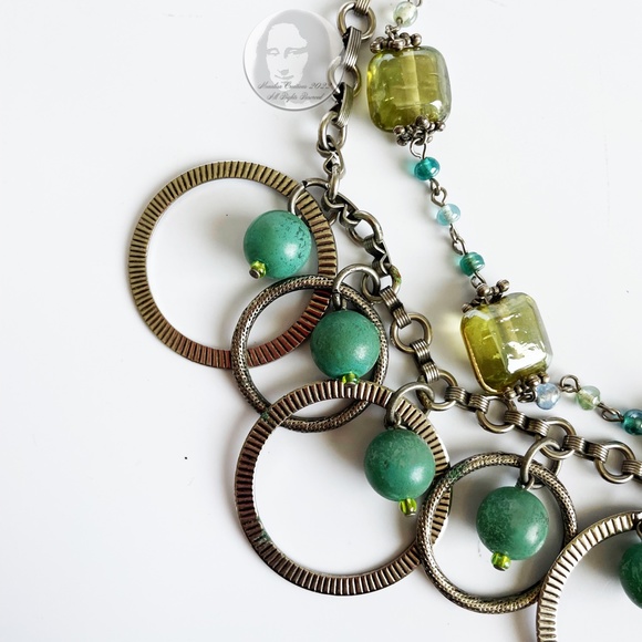 Treska Necklace Choker Beads Silver Metal Rings Stones Multi-Chain Mod Chic - Picture 5 of 10